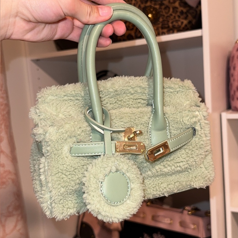Fuzzy mint green bag